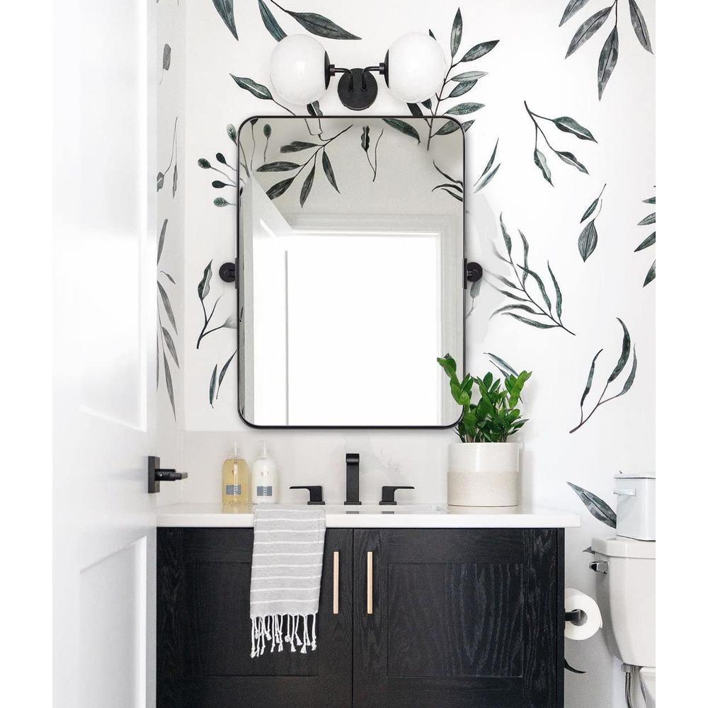 moon mirror 22" x 30" black metal frame pivot rectangle bathroom mirror, tilting rounded rectangular vanity mirror for wall h