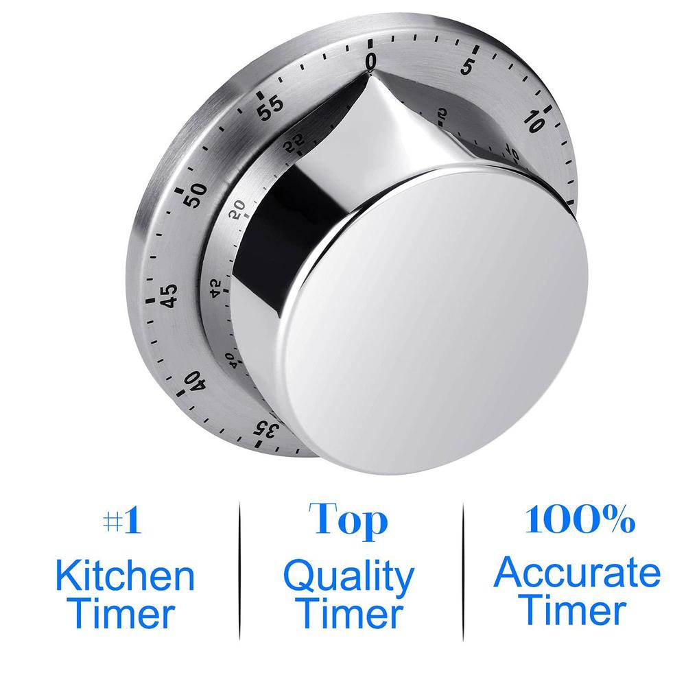 albayrak kitchen timer, chef cooking timer clock with loud alarm, no batteries required, 100% mechanical - magnetic backing, 