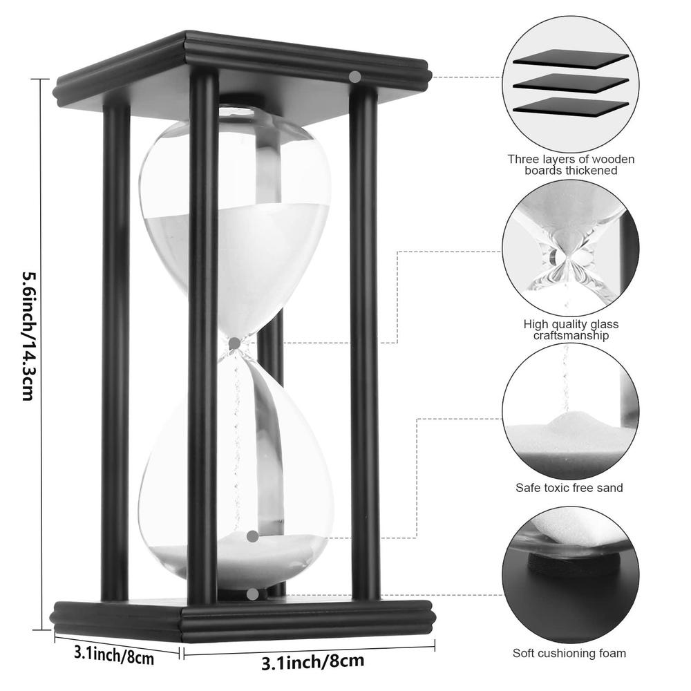 chrisxiao hourglass sand timer,black wooden 30/45/60 minute sandglass timer for home,desktop,classroom kitchen restaurant office living