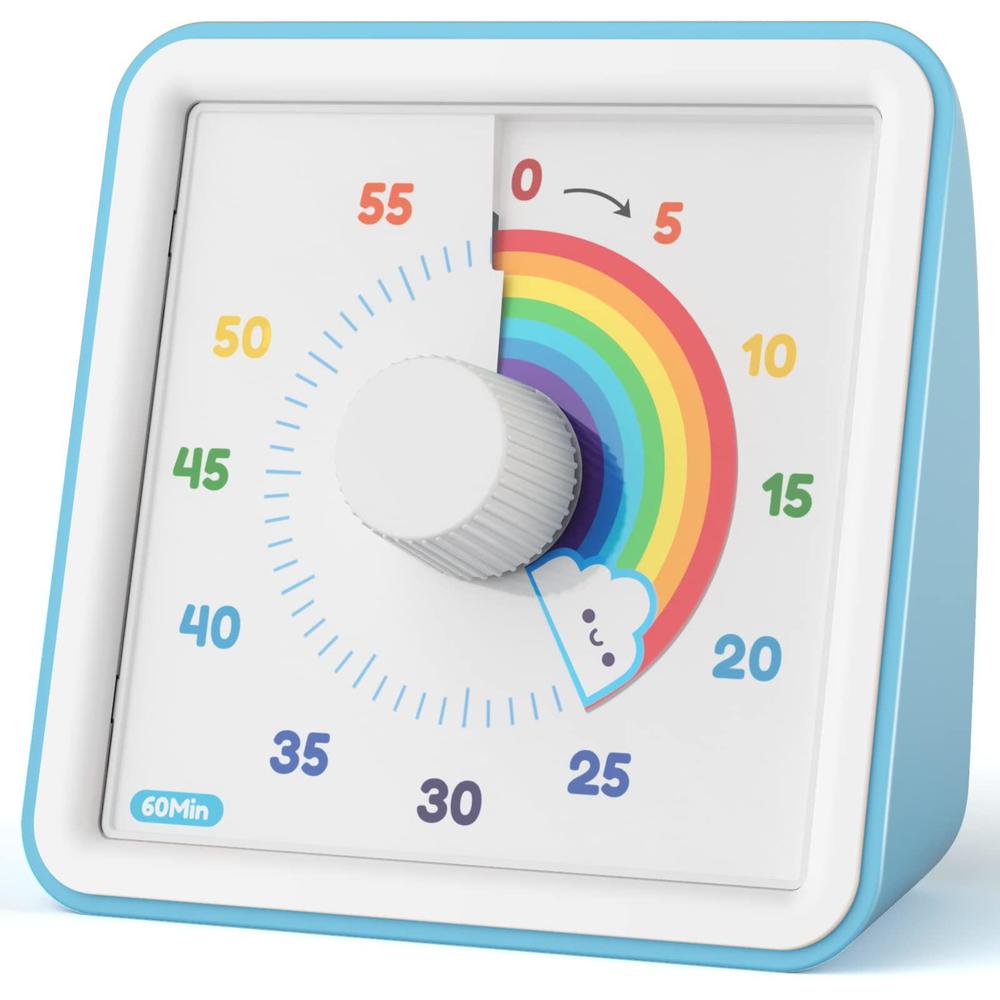 liorque 60 minute visual timer for kids, visual countdown timer for classroom office kitchen with 'rainbow' pattern design, p