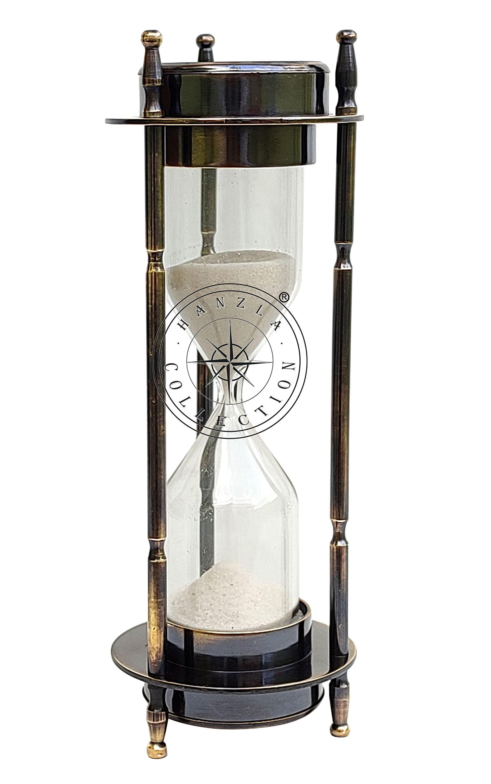 hanzla collection maritime antique desk clock & maine compass top sand timer nautical hourglass