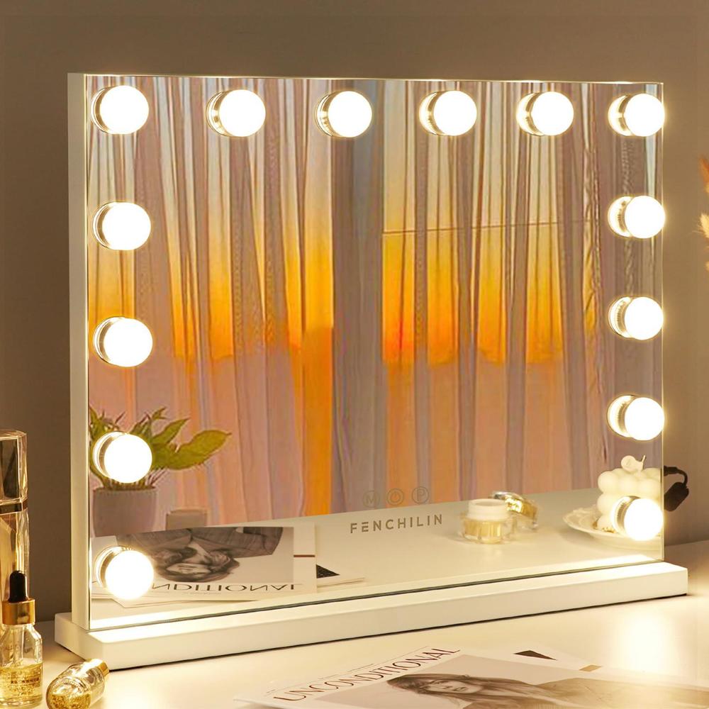 fenchilin vanity mirror with lights hollywood lighted makeup mirror with 14 dimmable led bulbs for dressing room & bedroom, t