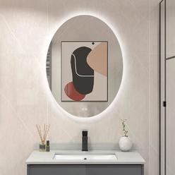 bulife 28 x 20 inch oval backlit led bathroom mirror anti-fog 3 colors light dimmable wall mounted lighted bathroom vanity mi