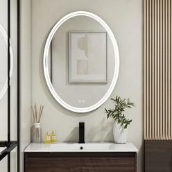 bulife 28 x 20 inch oval led bathroom mirror anti-fog 3 colors light dimmable wall mounted lighted bathroom vanity mirror mem