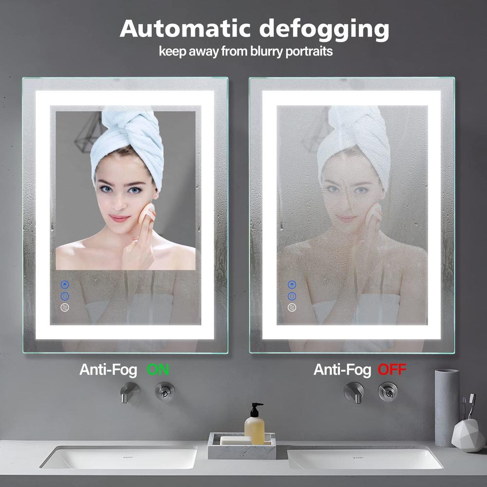 dr.lux led mirror bathroom vanity mirrors 36x28 inch, wall mounted anti-fog led makeup mirror 3000-6000k adjustable, memory d