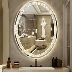 dididada crystal oval led bathroom vanity mirror with lights 32 x 24 inch crystal oval lighted mirrors for bathroom wall moun