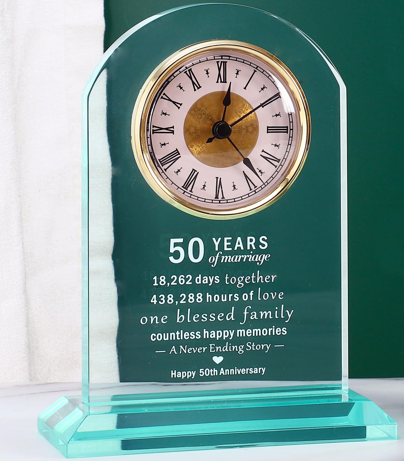 lesen 50th golden wedding anniversary quartz table clock gifts,50 years of marriage decoration gift for parents couple