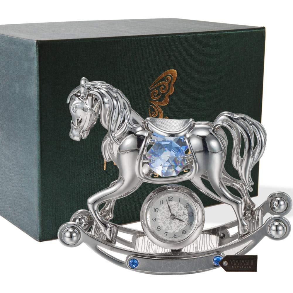 matashi chrome plated crystal studded silver rocking horse clock tabletop ornament for home bedroom office desk clock gift fo