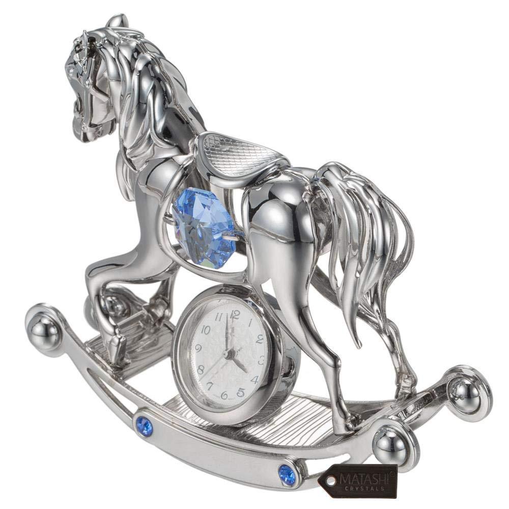 matashi chrome plated crystal studded silver rocking horse clock tabletop ornament for home bedroom office desk clock gift fo
