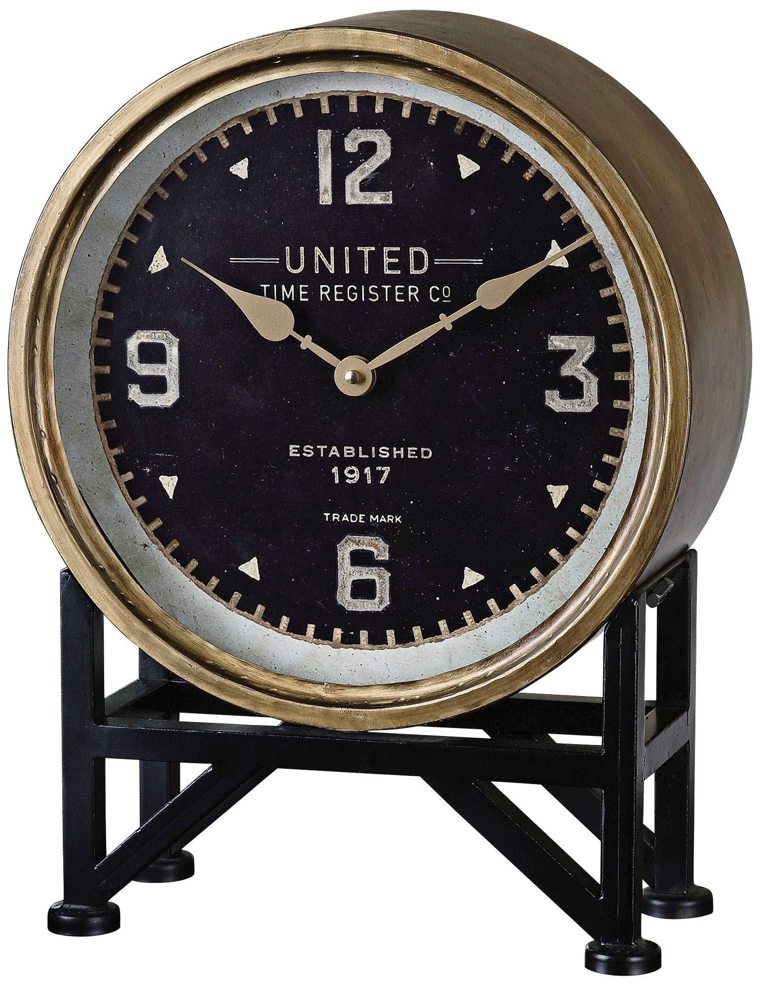 uttermost shyam vintage brass 16" high table clock