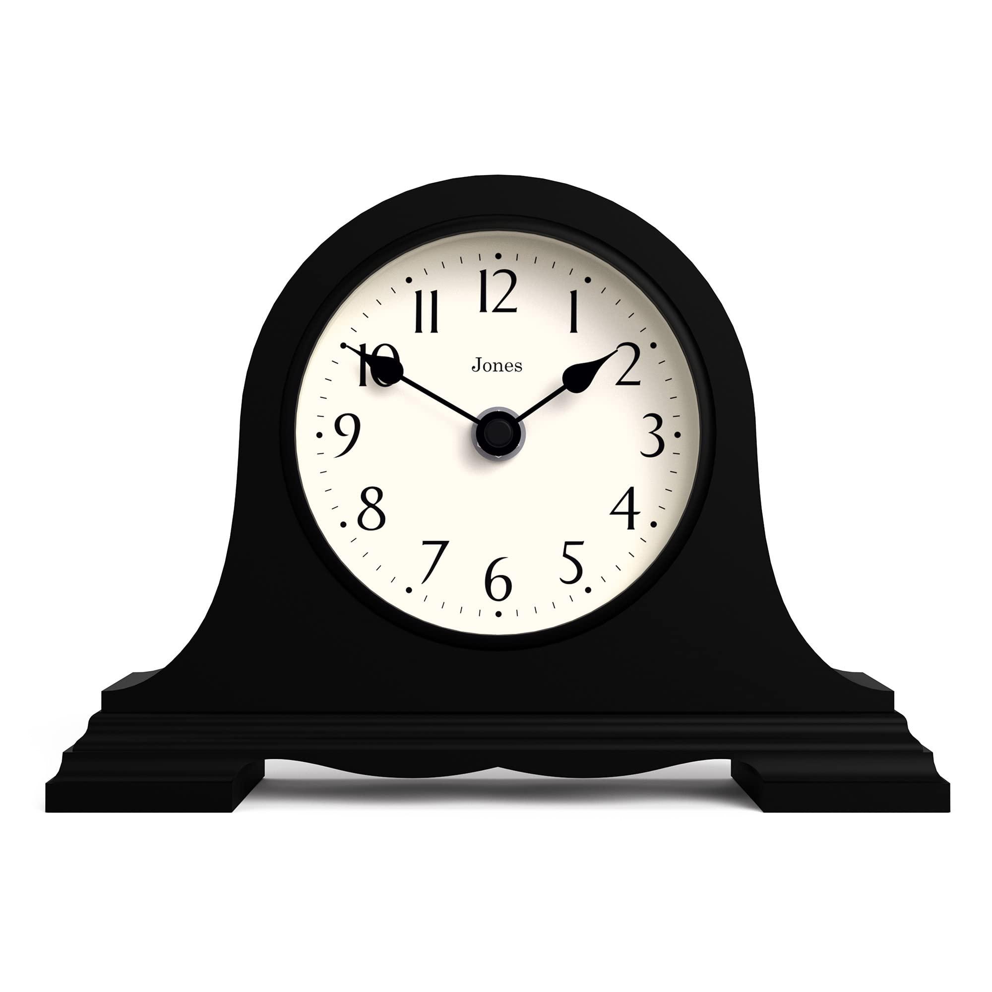 jones clocks speakeasy mantel clock - a classic mantlepiece clock - clocks for living room - office clock - desk clock - blac