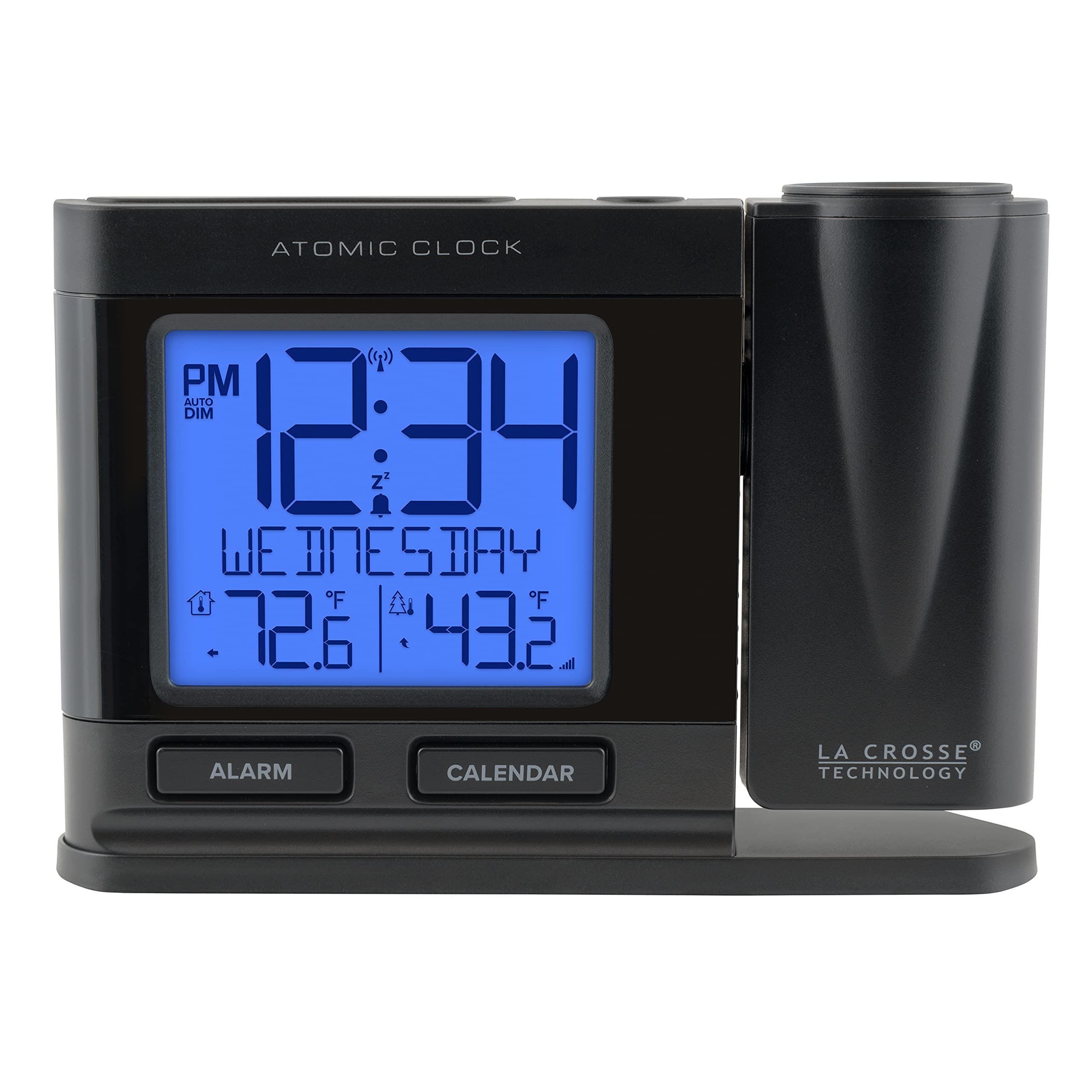 la crosse technology 616-41667-int black atomic projection alarm clock with temperature