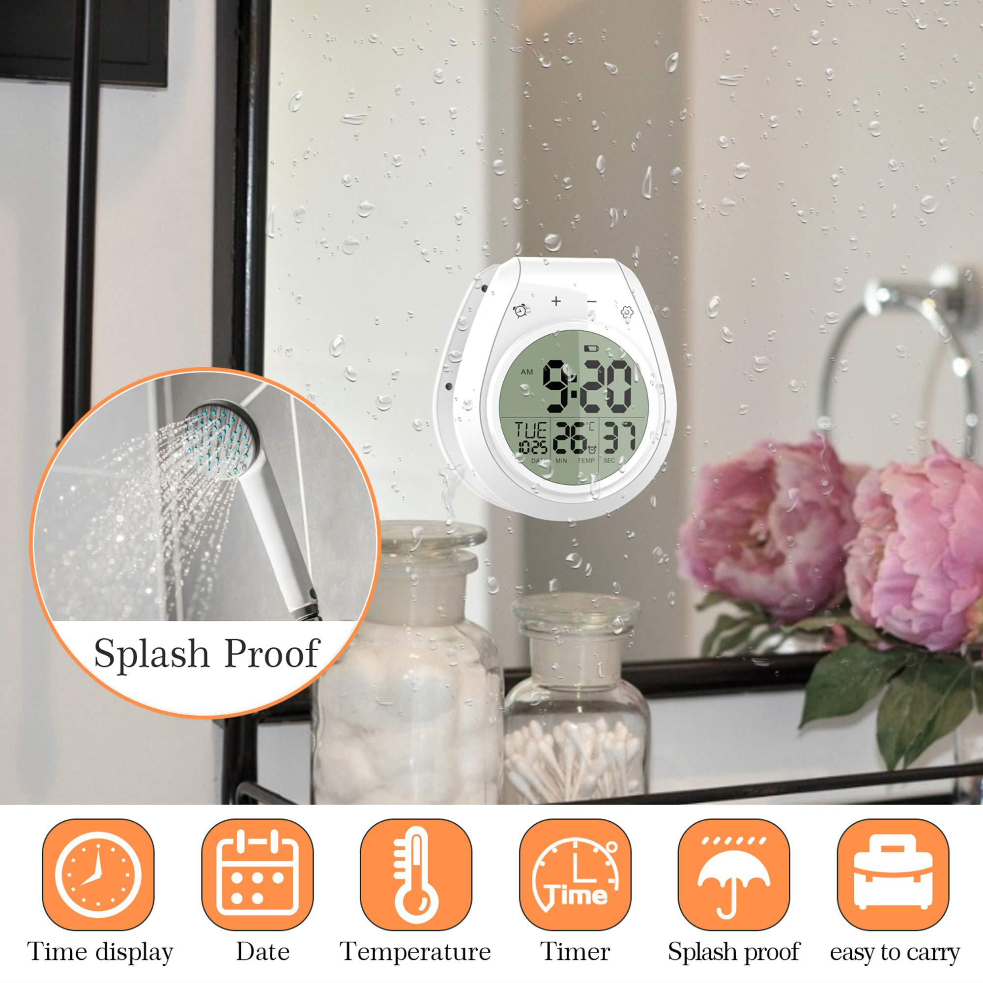 usaoshop digital bathroom clock shower wall clock with timer waterproof kitchen shower timer with alarm, indoor temperature l
