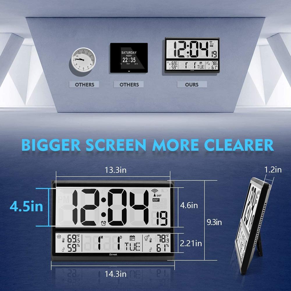DOVEET atomic clock doveet-digital wall clock never needs setting/ easy to read/easy set up/indoor outdoor temperature-wireless outd