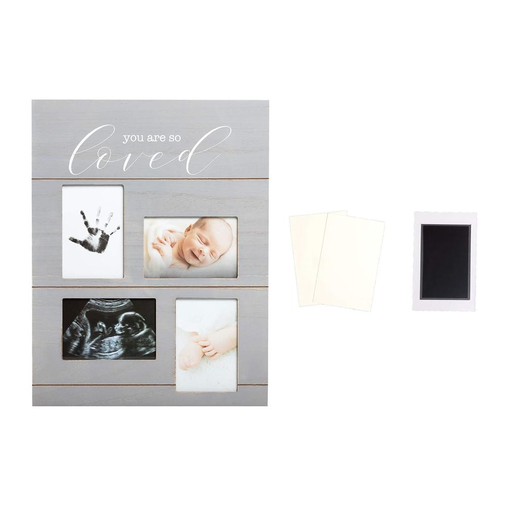 pearhead so loved collage photo frame and clean-touch ink pad, baby handprint or footprint keepsake, sonogram picture frame, 