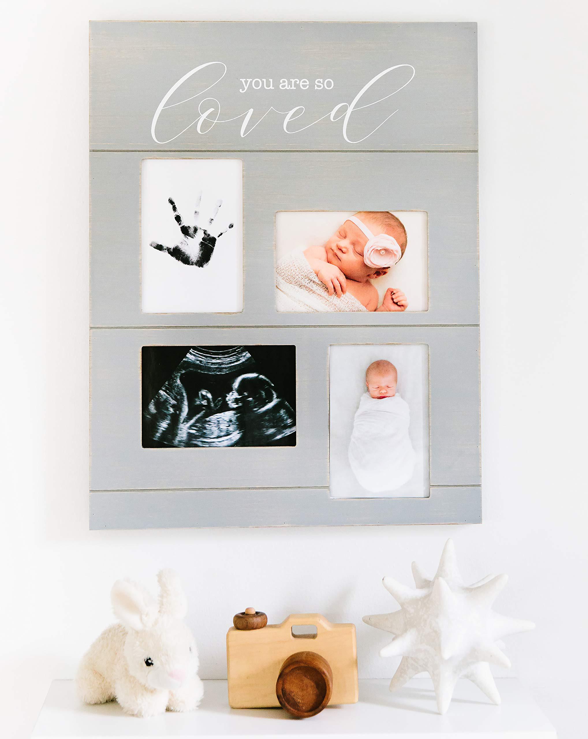 pearhead so loved collage photo frame and clean-touch ink pad, baby handprint or footprint keepsake, sonogram picture frame, 