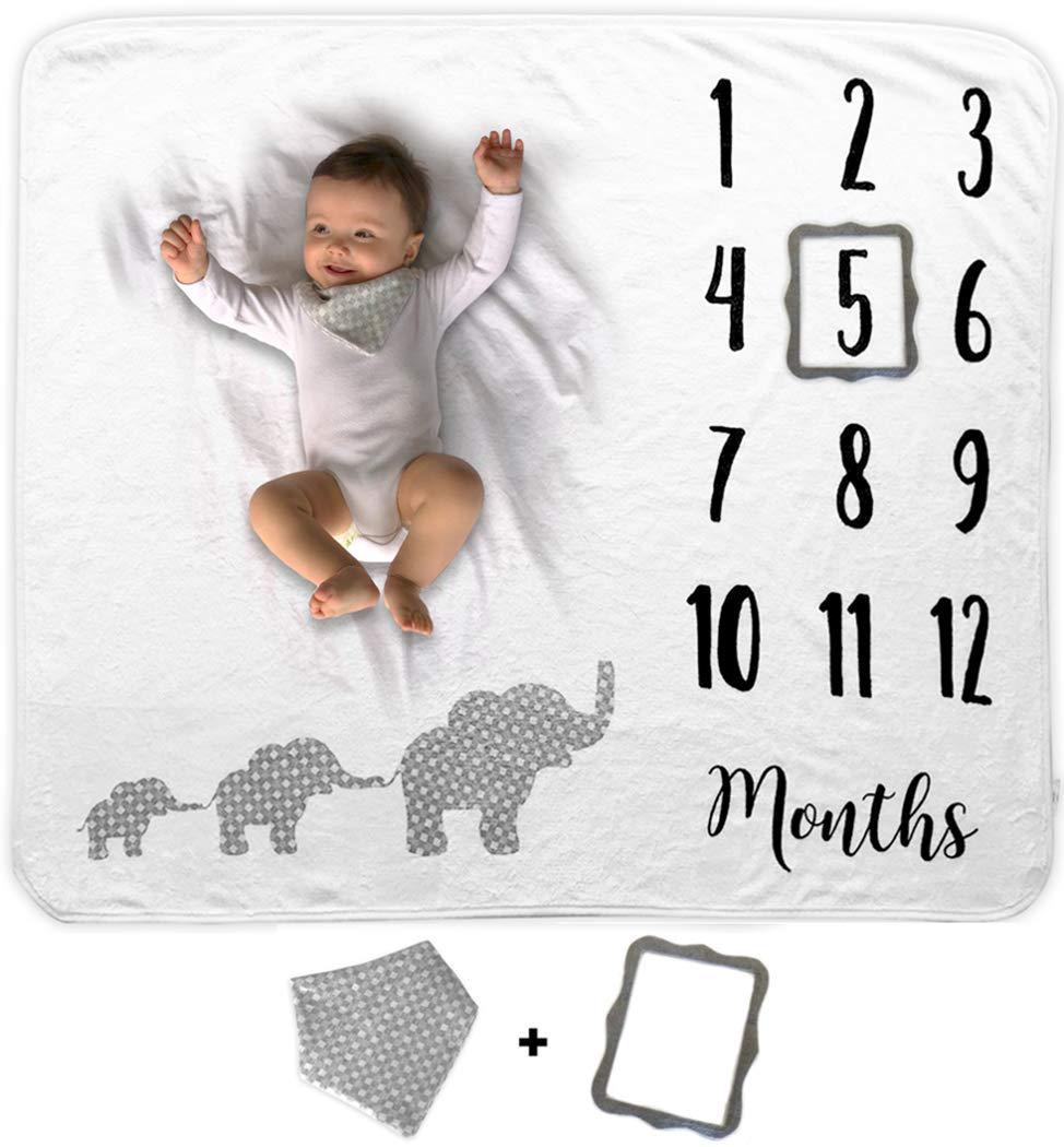 Novo Baby baby monthly milestone blanket | includes bib and picture frame | 1 to 12 months | premium extra soft fleece | best photograp