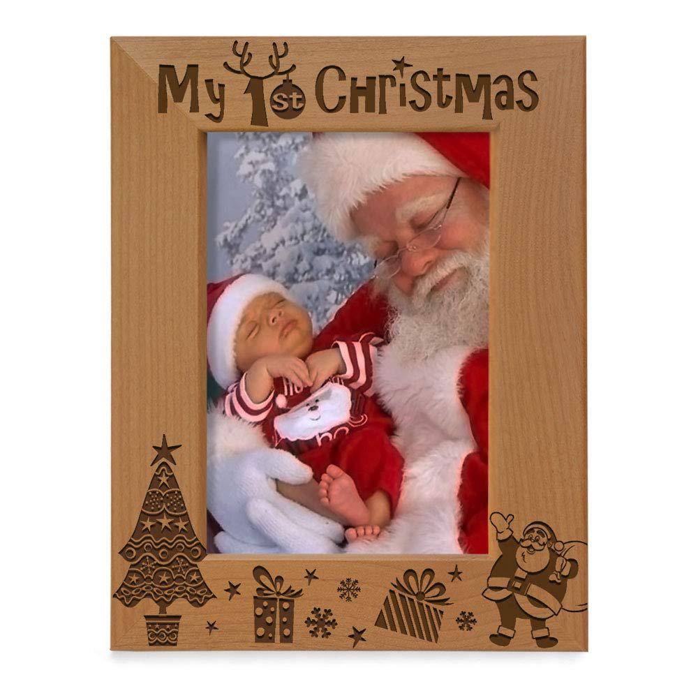 kate posh my 1st christmas picture frame, my first, baby's 1st christmas, new baby, santa & me engraved natural wood photo fr
