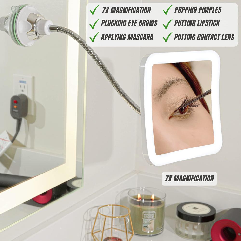 sunplustrade makeup mirror with led lights and magnification, portable cordless design for home and travel with flexible goos