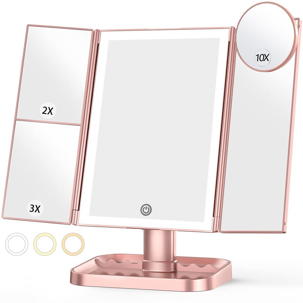 NIKKOMON makeup mirror with 10x magnifying mirror, 3 color lighting, 72 leds vanity mirror with lights, lighted makeup mirror, 10x 3x 