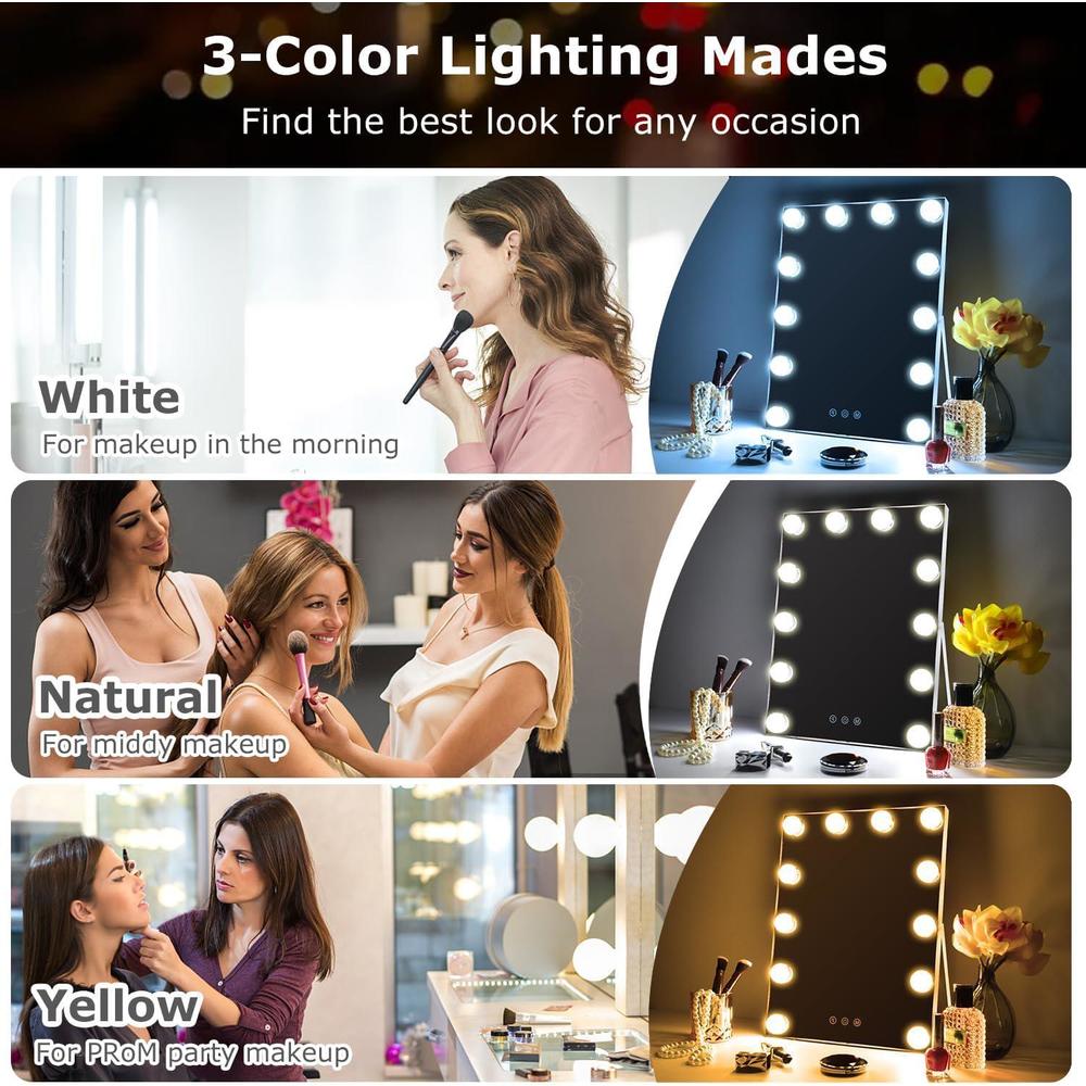 despful vanity mirror with lights, hollywood lighted makeup mirror with 3 color modes and 12 dimmable diamond led light bulbs