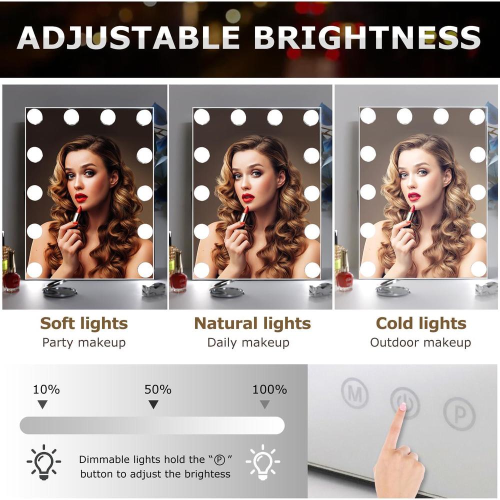 despful vanity mirror with lights, hollywood lighted makeup mirror with 3 color modes and 12 dimmable diamond led light bulbs