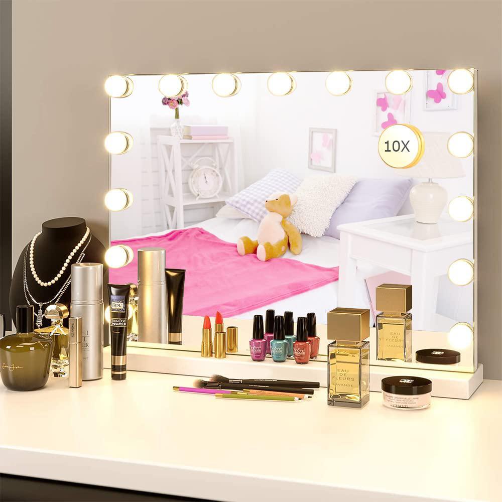 bendic vanity mirror makeup mirror with lights,10x magnification,large hollywood lighted vanity mirror with 15 dimmable led b