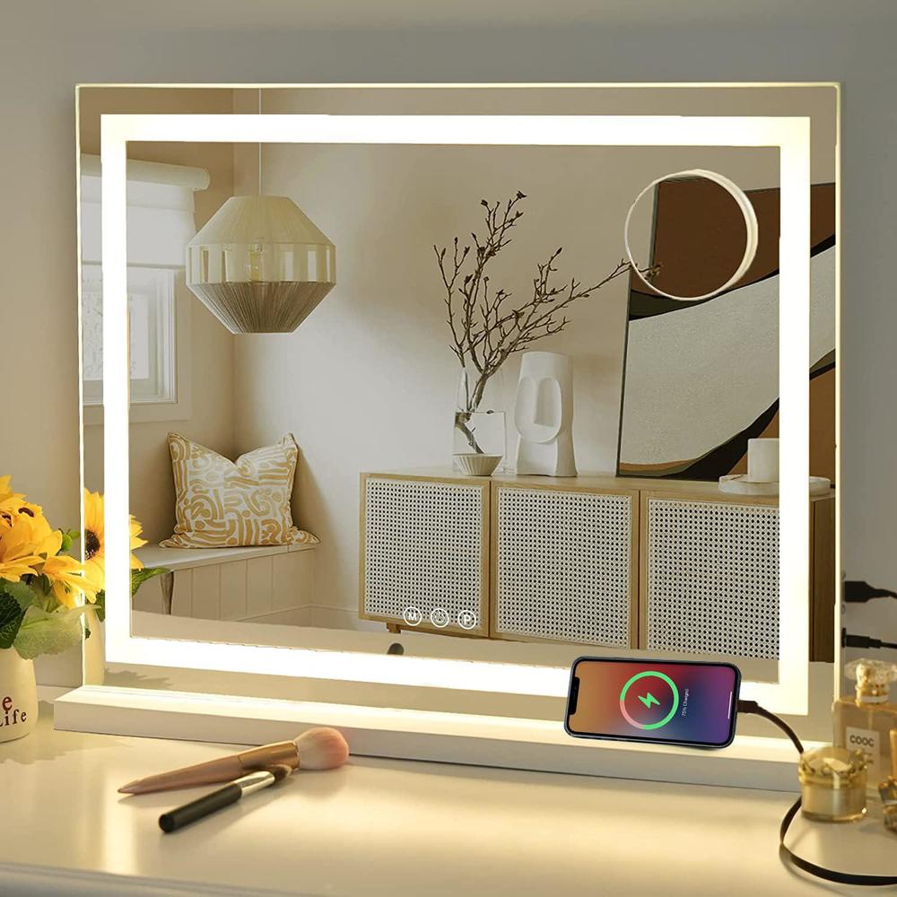 sucedey vanity mirror with lights, 23" x 18" makeup mirror, hollywood mirror with 3 color modes & adjustable brightness, deta