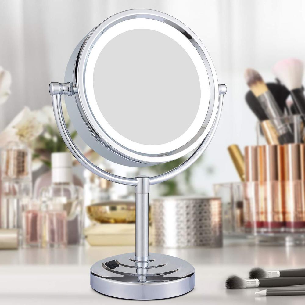 gurun 8.5 inch tabletop led lighted makeup mirror with 10x magnification double sided vanity mirror plug power chrome finish 