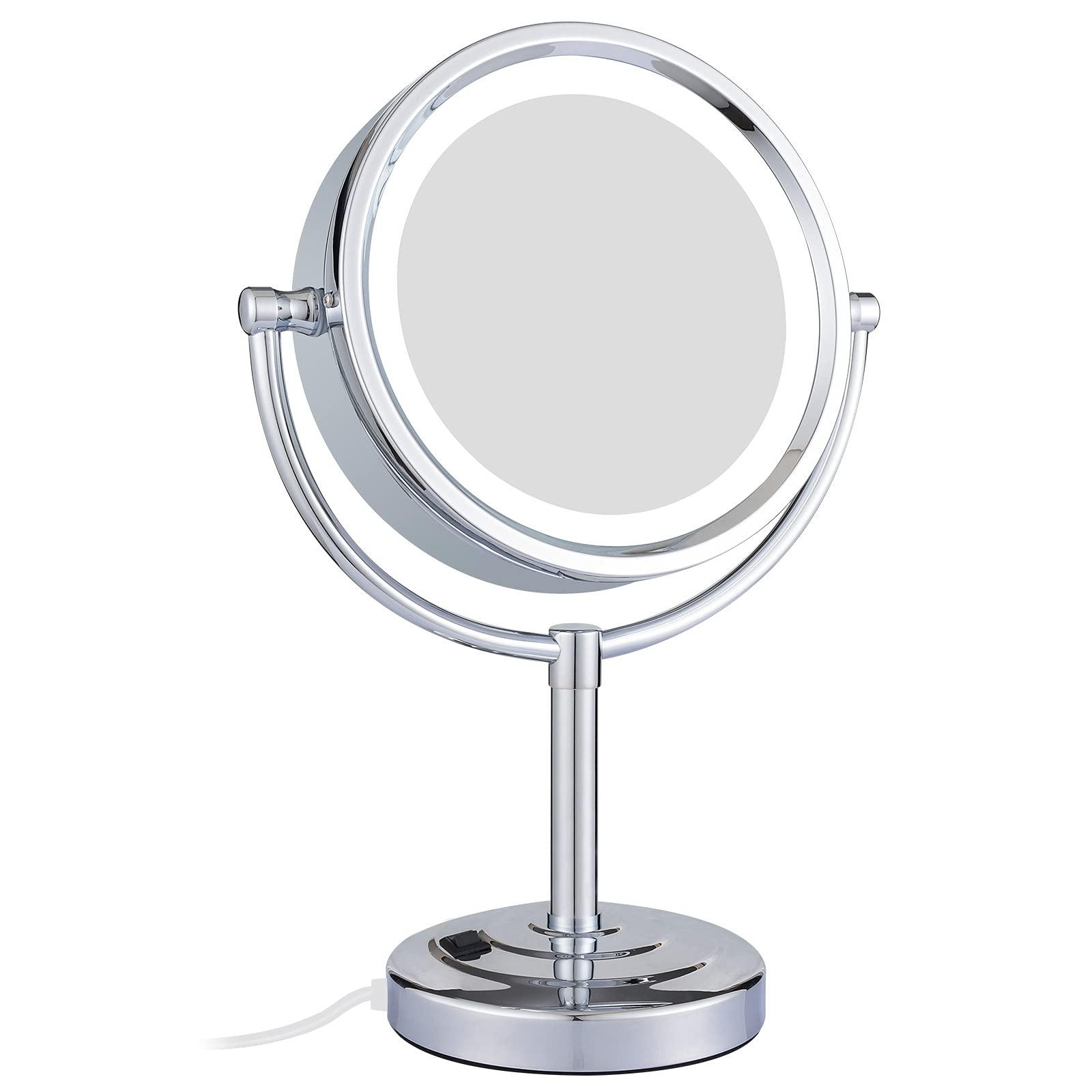 gurun 8.5 inch tabletop led lighted makeup mirror with 10x magnification double sided vanity mirror plug power chrome finish 