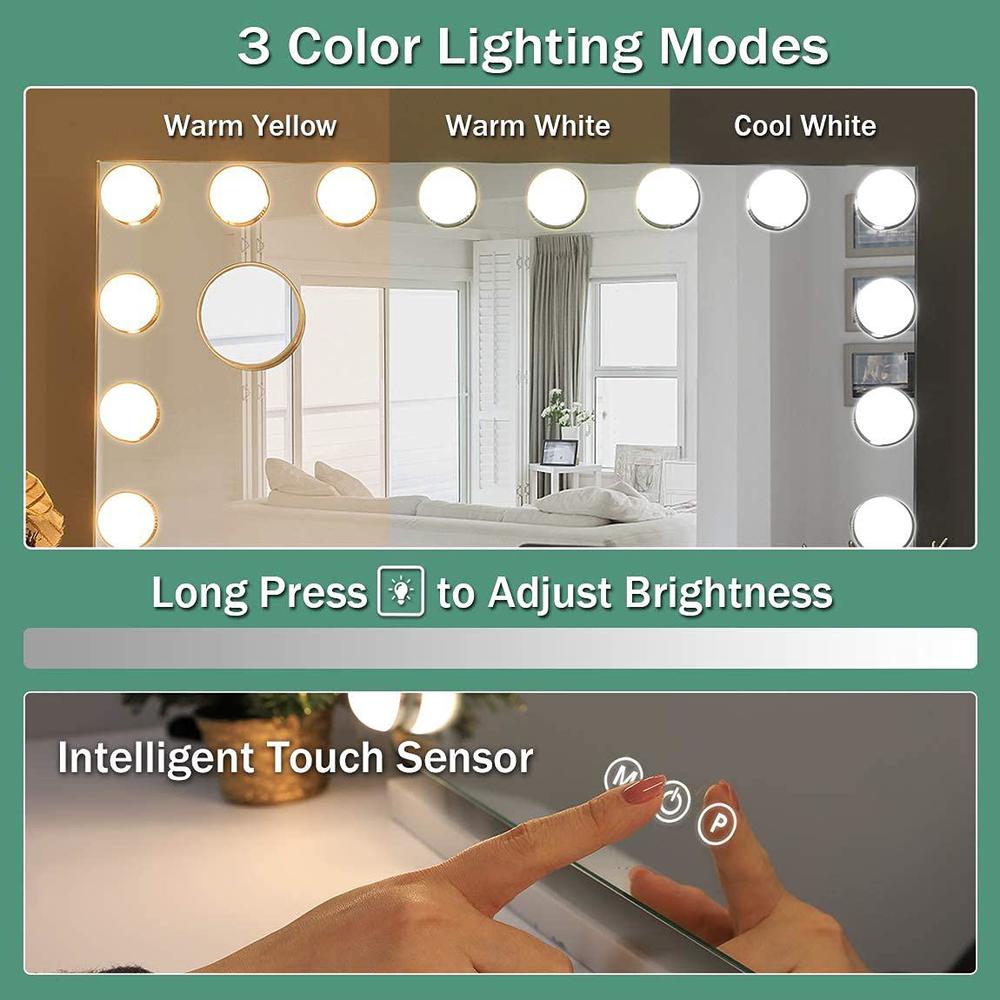 cooljeen large hollywood makeup mirror 18 led bulbs vanity mirror with protective power outlet usb charging port 3 color ligh