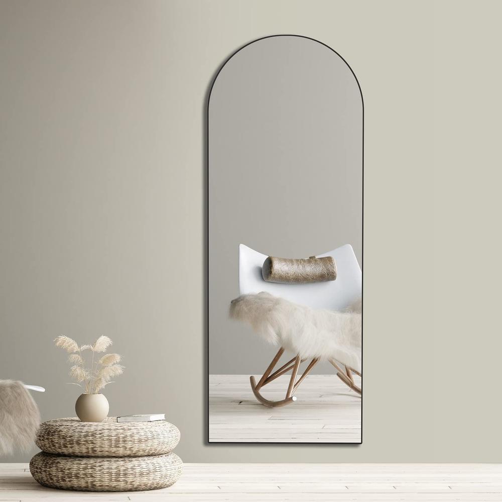 manocorro full length mirror 64"x21" arched mirror floor mirror, full body mirror, standing mirror hanging or leaning, black 
