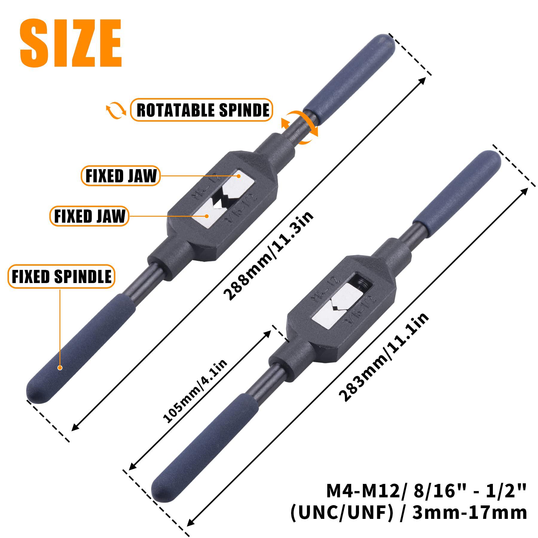 mrelc adjustable tap reamer wrench handle, or metric m4-m12 8/16"-1/2" (unc/unf) taps, tap reamer tapping hand tool