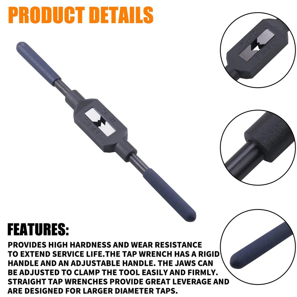 mrelc adjustable tap reamer wrench handle, or metric m4-m12 8/16"-1/2" (unc/unf) taps, tap reamer tapping hand tool
