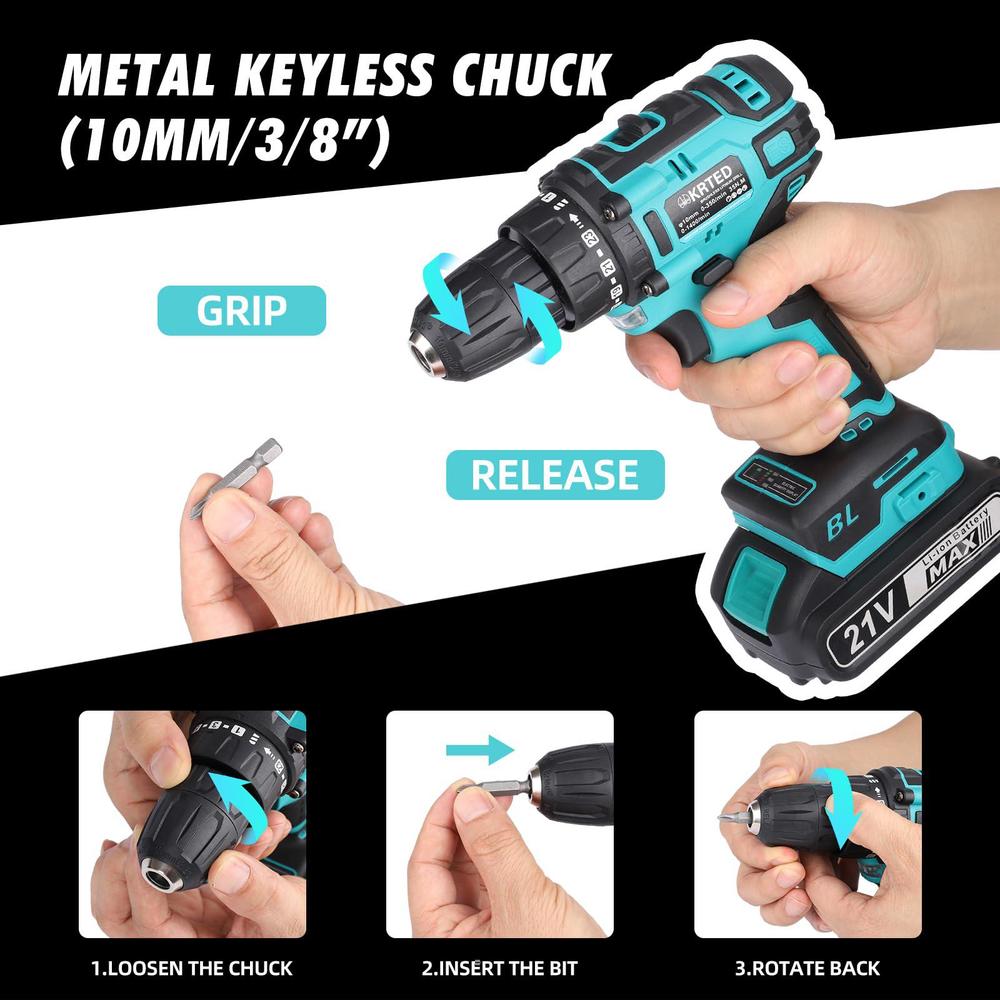 krted cordless drill driver kit?power tools drill kit with 2 lithium ion batteries, 21v impact drill 350 in-lb torque 23+1 clutch,v