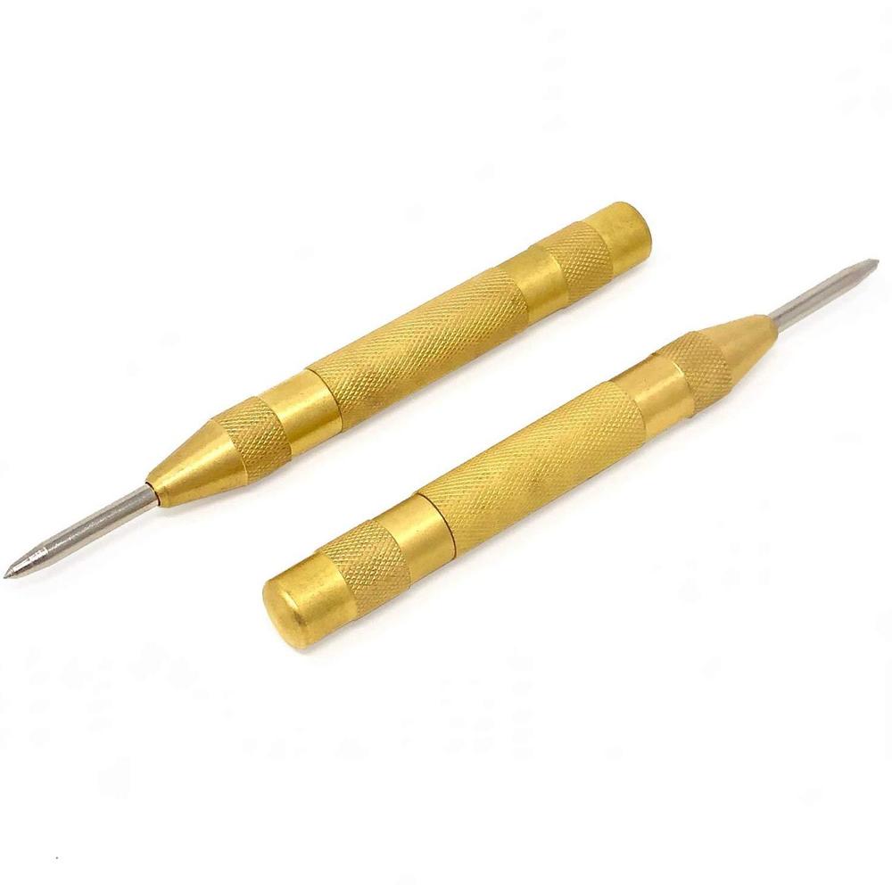Sandor automatic center punch - 5 inch brass spring loaded center hole punch with adjustable tension, hand tool for metal or wood - 
