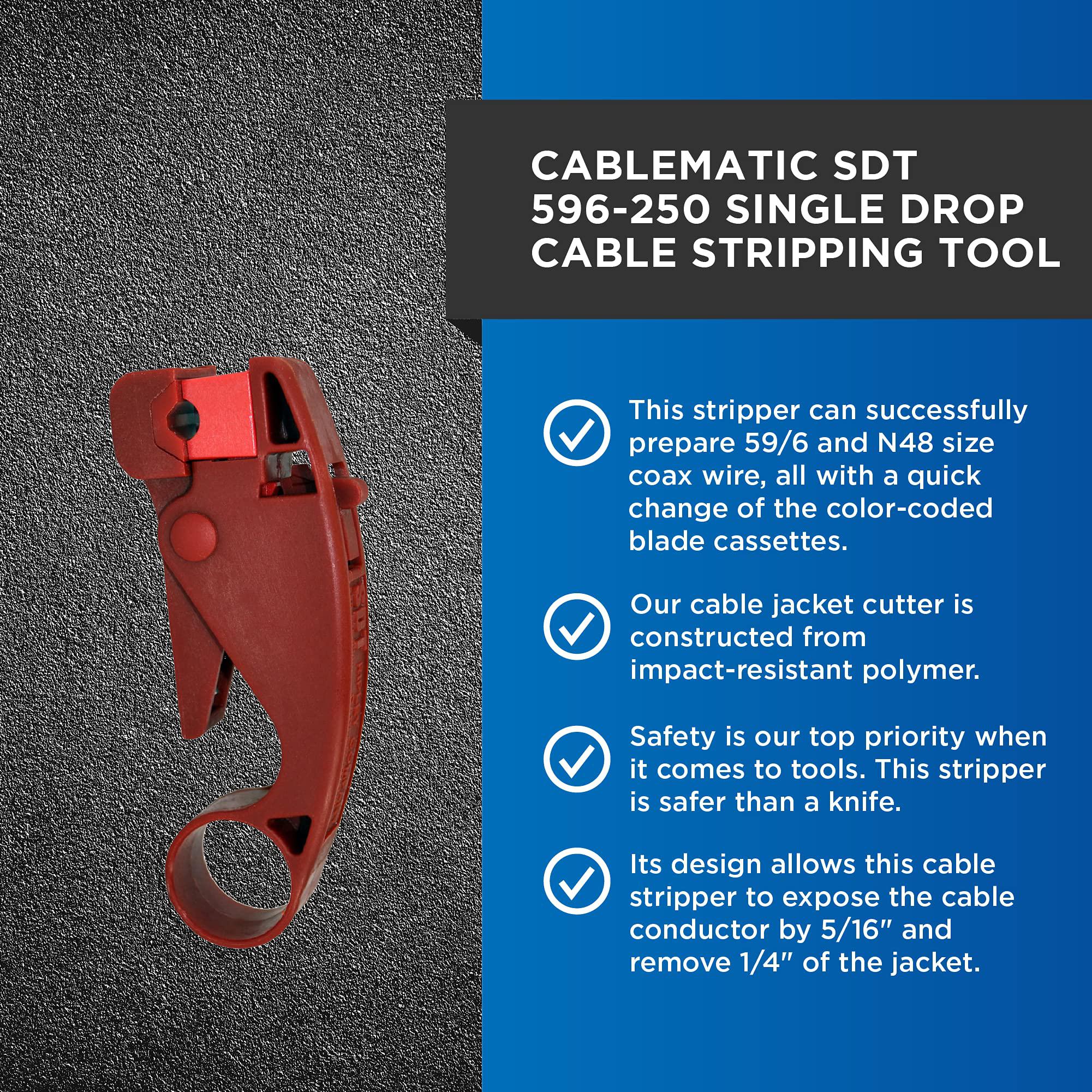 cablematic sdt 596-250 single drop cable stripping tool for professional technicians, electricians, and installers, easily po