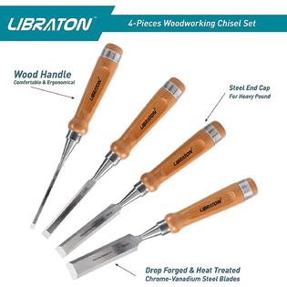 LIBRATON libraton woodworking chisel set, 4pcs cr-v wood chisels set,  professional chisels with leather pouch for carpenter, christmas
