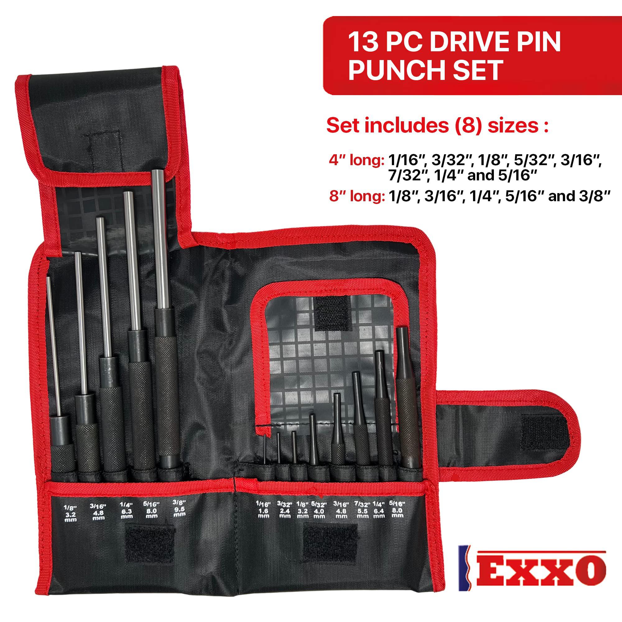 exxo tools pin punch set - 13 piece drive pin set punch tool mini tool kit hole puncher sets roll pin punch set with holder c