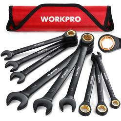 workpro 9-piece anti-slip ratcheting combination wrench set, sae 1/4"-3/4", 72-tooth, cr-v constructed, black ratchet wrenche