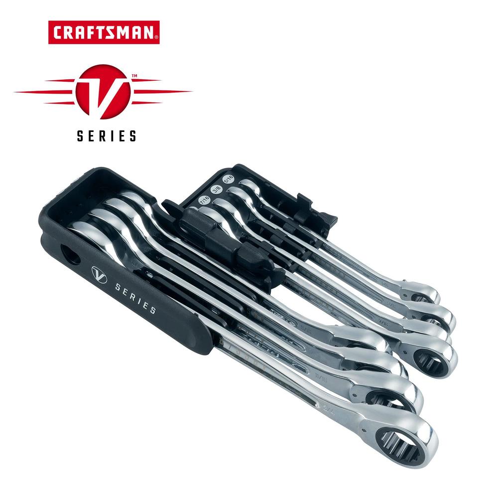 craftsman v-series combination ratchet wrench set, sae, 8 piece (cmmt87350v)