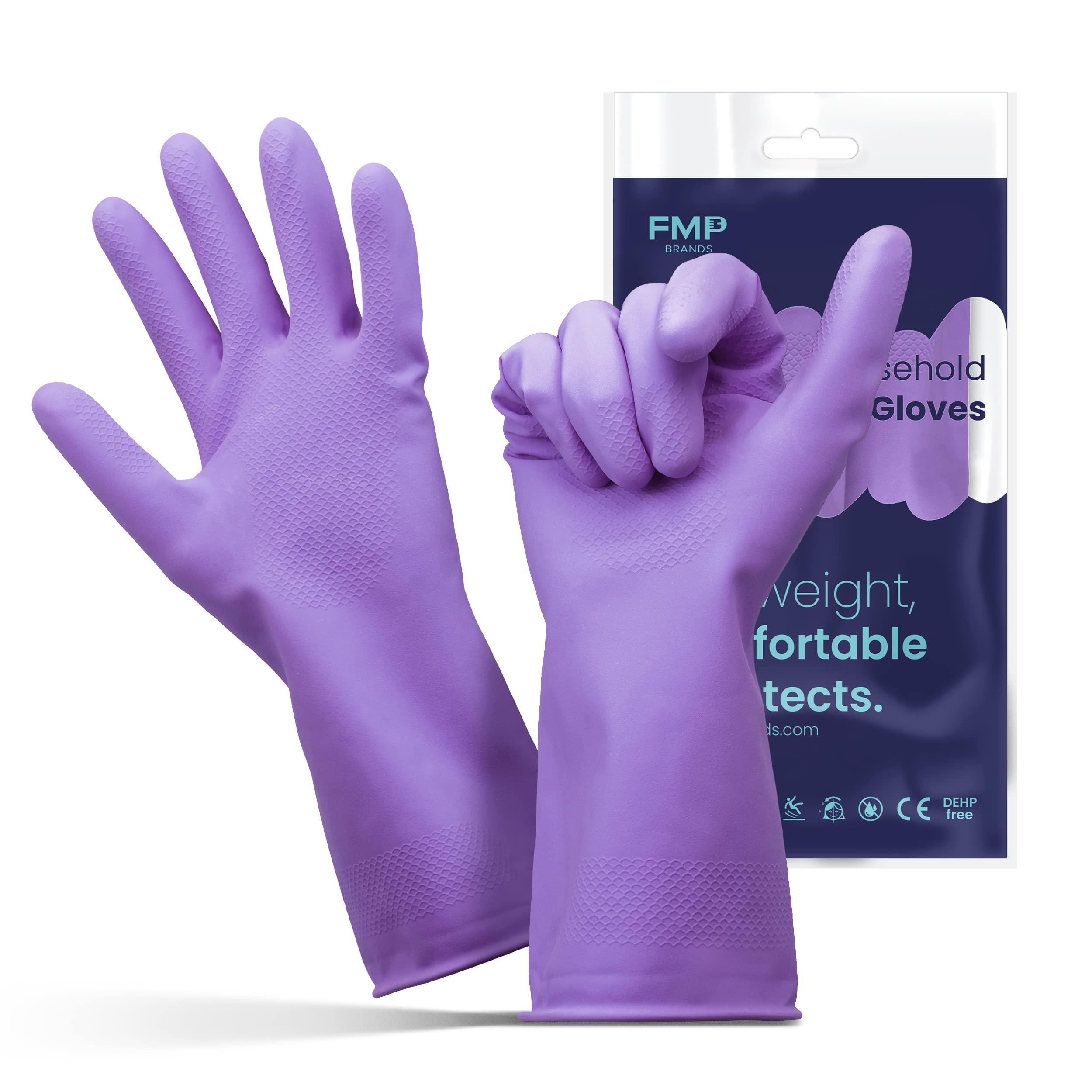 fmp brands cleaning gloves, 3 pairs rubber gloves for washing dishes, non-slip dishwashing gloves, waterproof reusable latex 