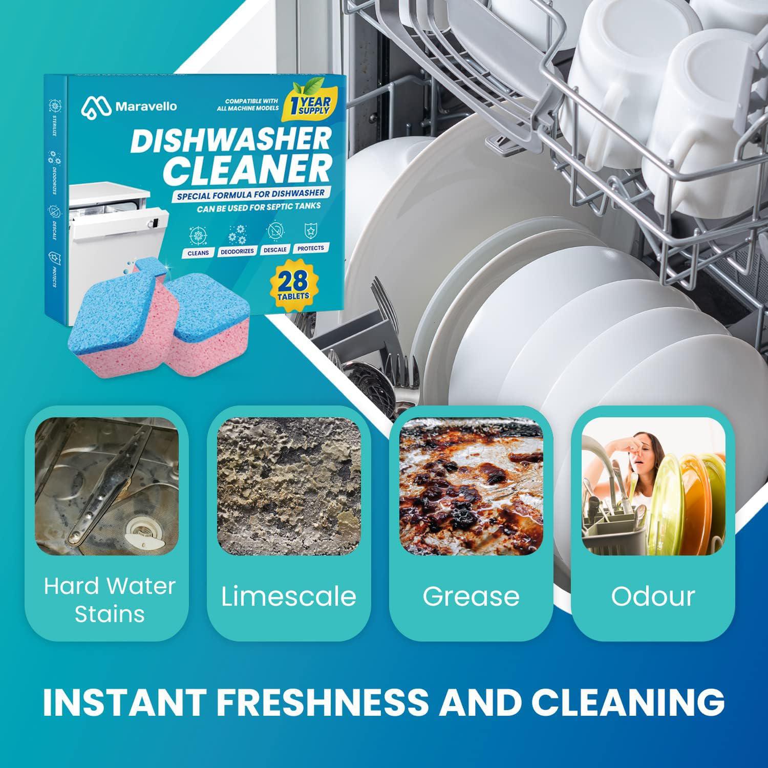 Maravello dishwasher cleaner and deodorizer 28 tablets: maravello clean dish washer machine detergent tabs - deep cleaning descaler pod