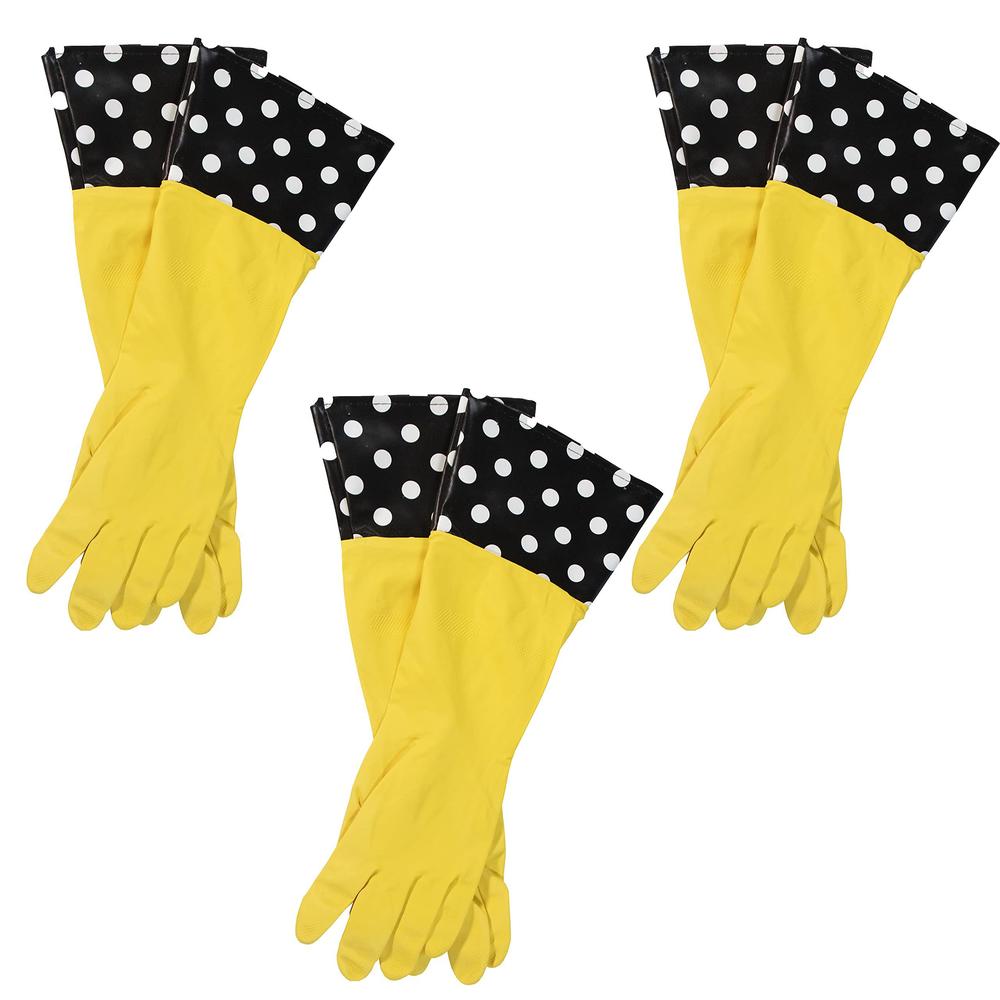 evriholder glam reusable latex dishwashing gloves for kitchen or cleaning, one size, yellow, 3 pairs