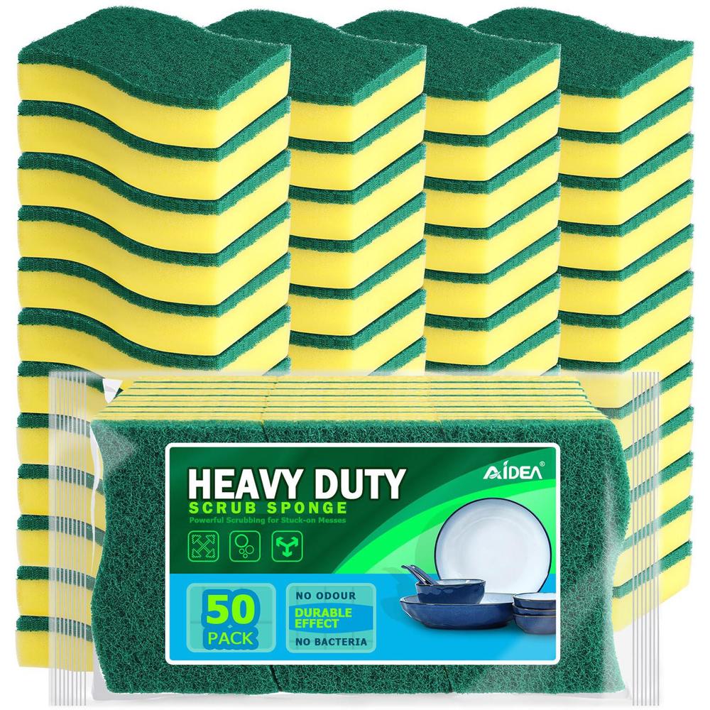 aidea heavy duty scrub sponge-50 count, cleaning sponge, kitchen dish sponge, effortless cleaning eco scrub pads for dishes,p