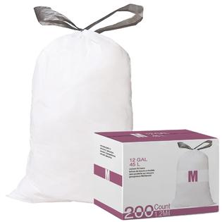 AngeLvet angelvet code m drawstring trash bags compatible with code m, 200  count total, 12 gallon / 45 liter, 1.2 mil thinkness