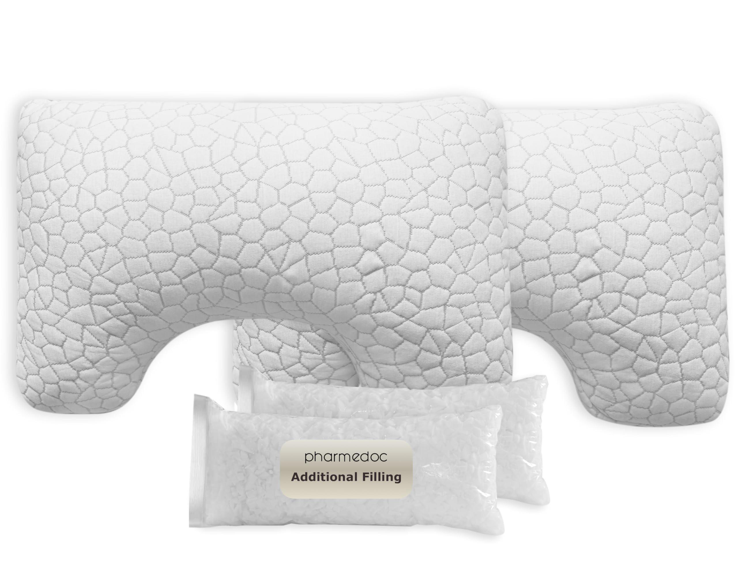 pharmedoc memory foam pillows - side sleeper pillow - curved pillow - deep center - neck pillow for pain relief - queen bed p