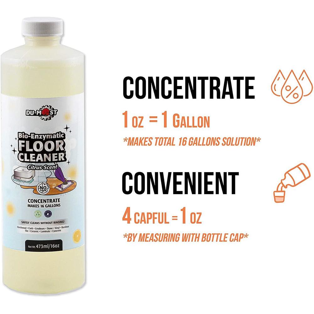 du-most enzymatic floor cleaner concentrate (1 oz makes 1 gal), no, streak, no rinsing, kids & pets safe, hard surface floors
