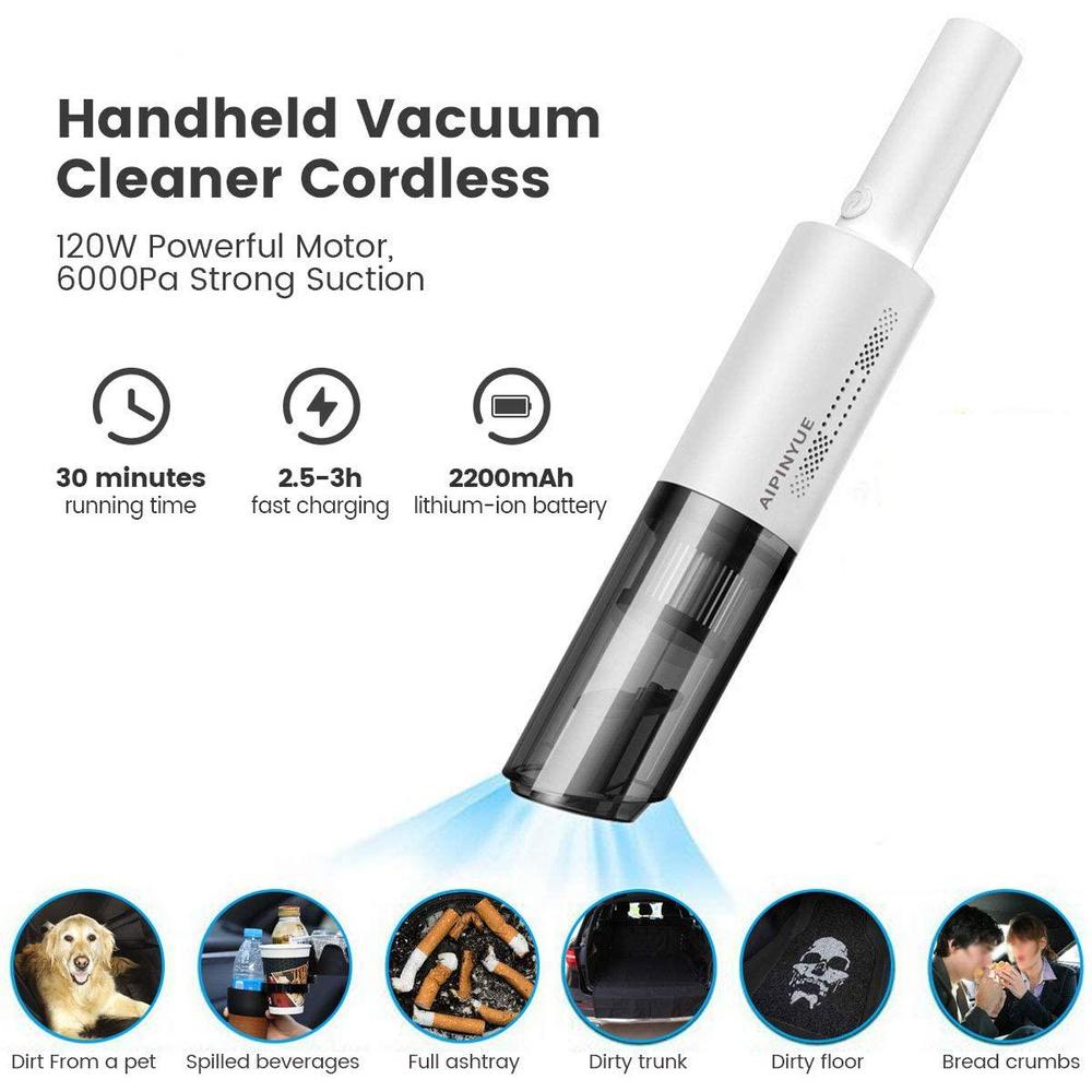 hikins handheld cordless car vacuum - portable, rechargeable, high power mini hand vac cleaner with crevice tools for pet hai