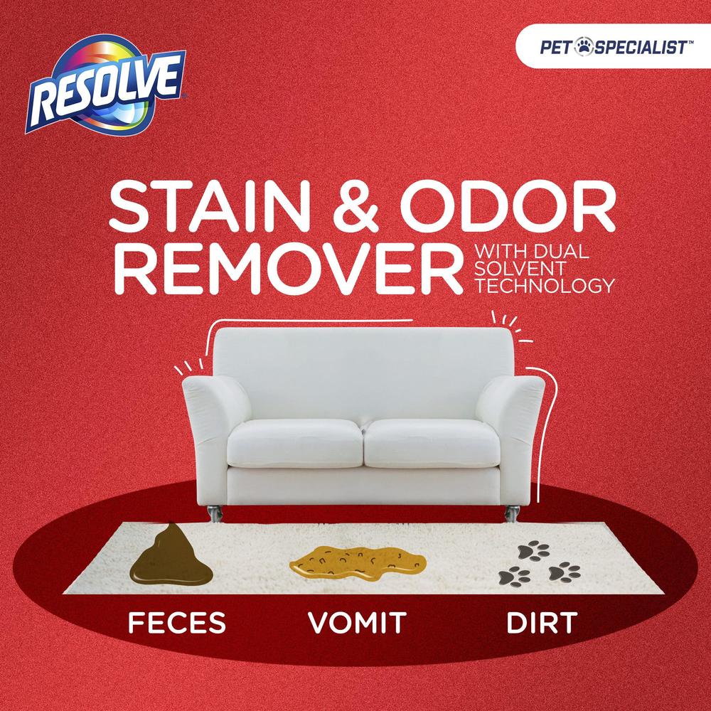 resolve pet specialist carpet cleaner, stain remover and odor eliminator, floor and upholstery cleaner, refill for trigger, 6